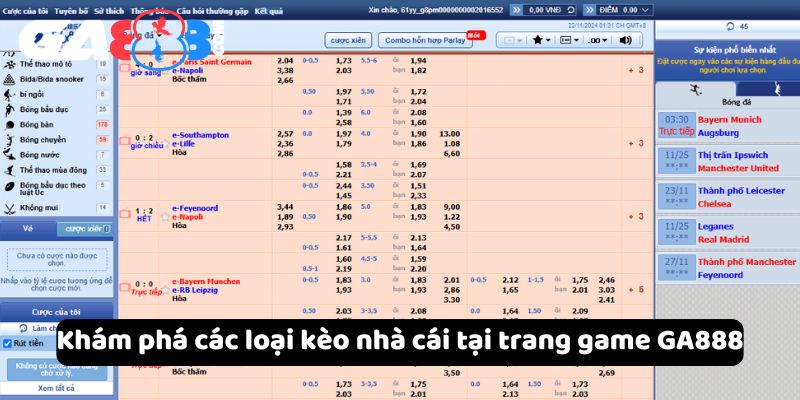 Khám phá các loại kèo nhà cái tại trang game GA888