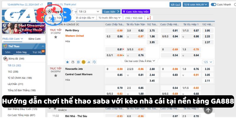 Hướng dẫn chơi thể thao saba với kèo nhà cái tại nền tảng GA888