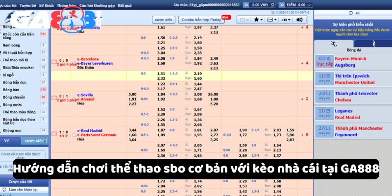 Hướng dẫn chơi thể thao sbo cơ bản với kèo nhà cái tại GA888