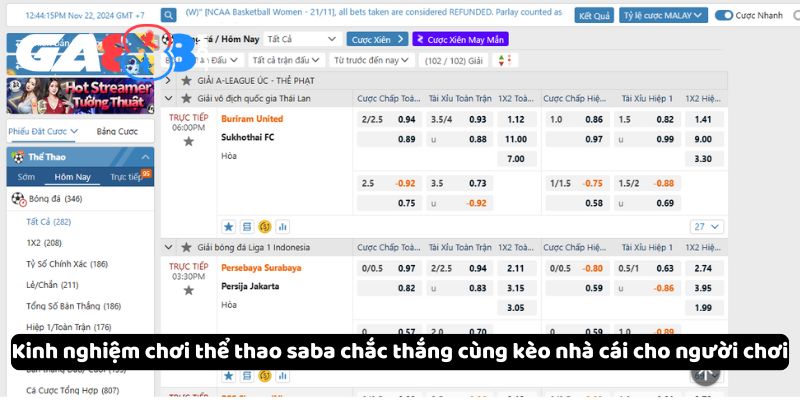 Kinh nghiệm chơi thể thao saba chắc thắng cùng kèo nhà cái cho người chơi